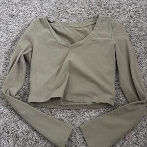 Olive Green V-Neck Crop Top